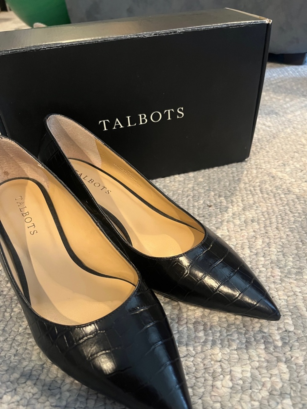 Talbots Black Croc-Embossed Pointed-Toe Pumps